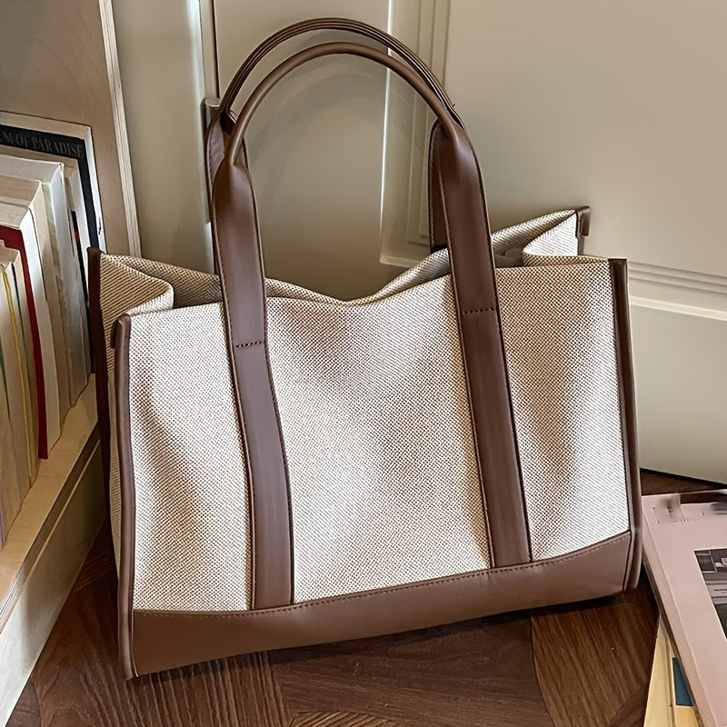 Women's Large Capacity Color Block Tote Bag