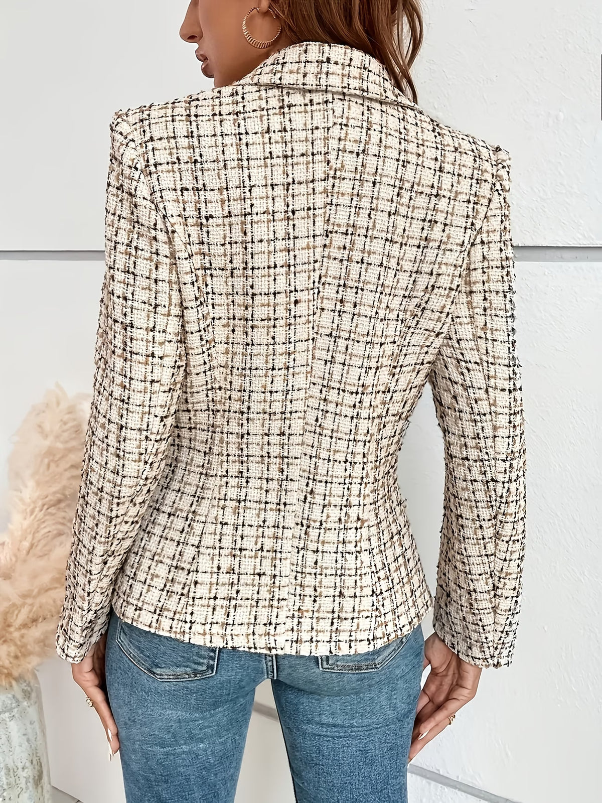 Women's Plaid Tweed Double-Breasted Coat