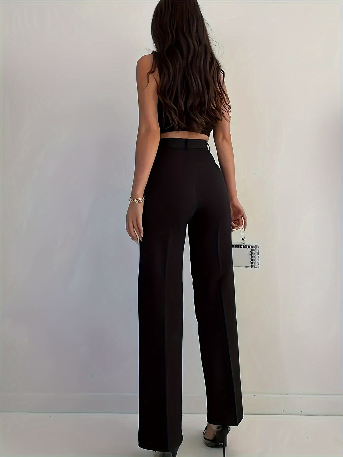 Women's Black High Waist Straight Leg Dress Trousers