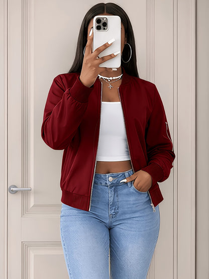 Women's Plus Size Bomber Jacket with Zipper and Soft Fabric