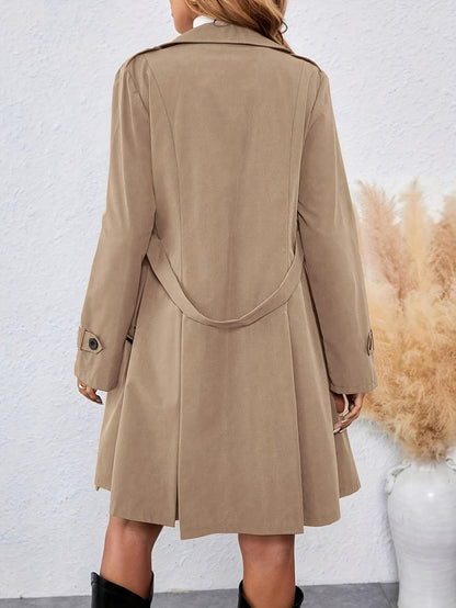 Women's Long Trench Coat with Belt and Buttons