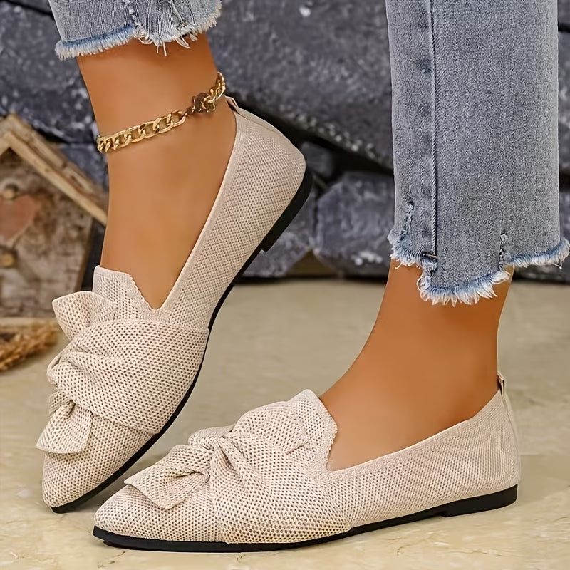 Women's Pointed Toe Ballet Flat with Bow and Breathable Mesh