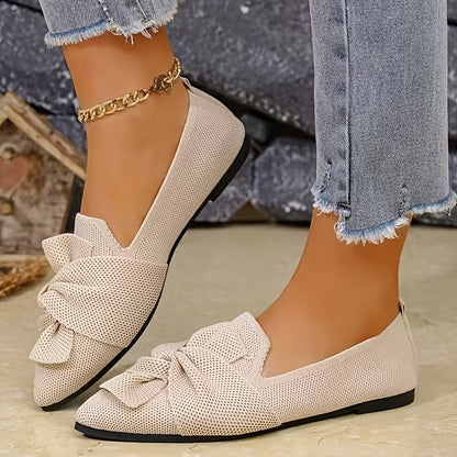 Women's Pointed Toe Ballet Flat with Bow and Breathable Mesh