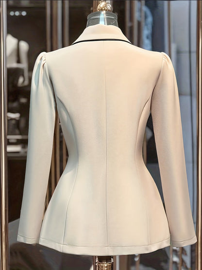 Women's Khaki Blazer with Defined Waist and Contrast Details
