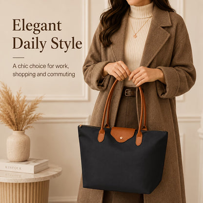 Women's Large Nylon Tote Bag with Zipper