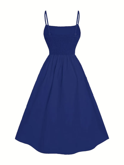 Women's Sleeveless Summer Midi Dress with Pleated Pockets
