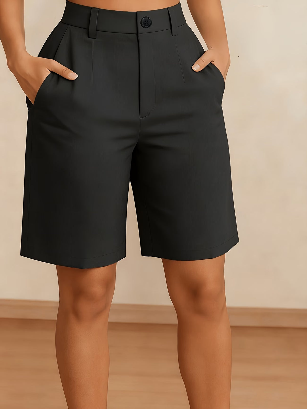 Women's High Waist Tailored Bermuda Shorts with Pleats