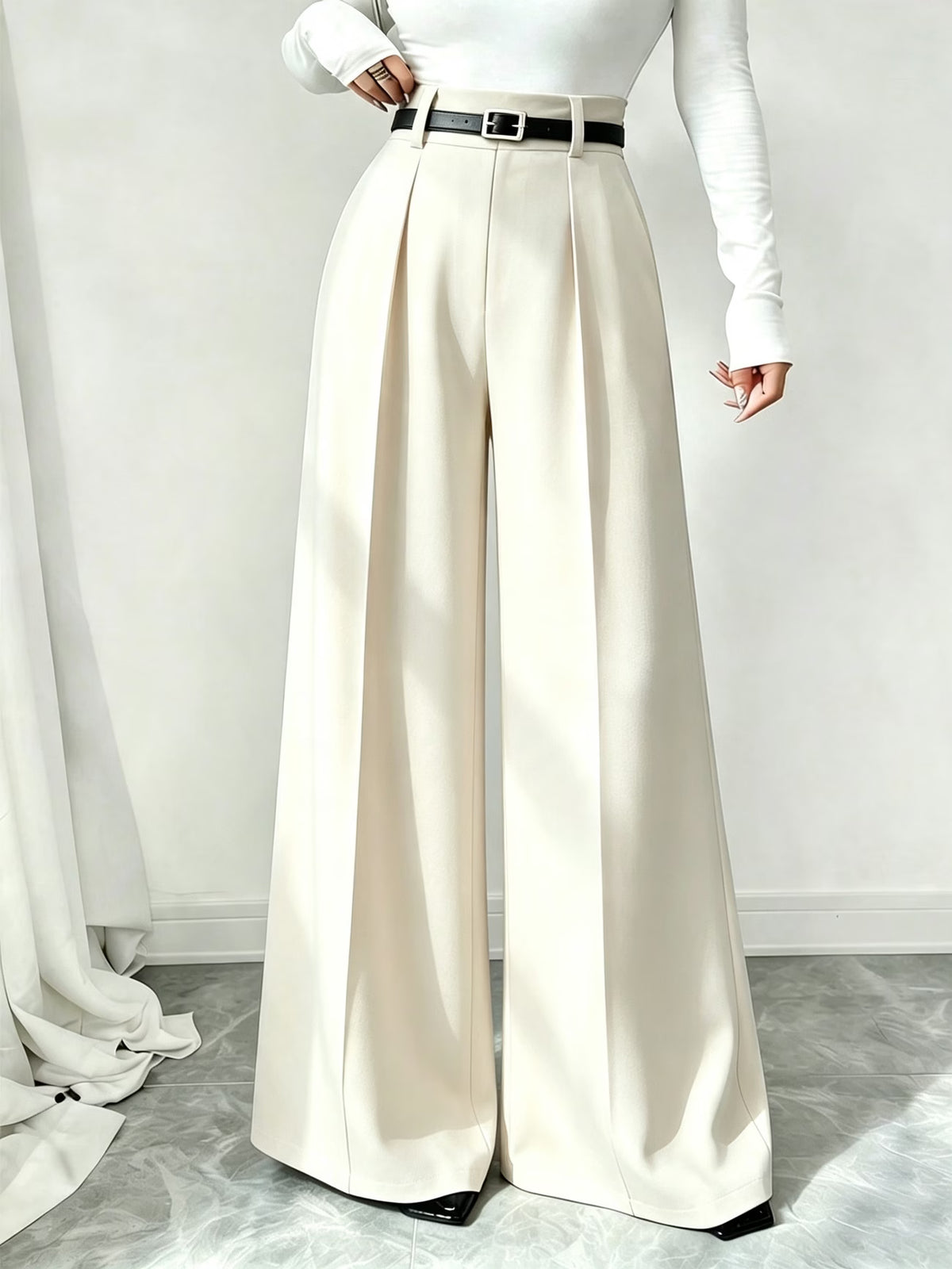 Women's High Waist Palazzo Trousers with Front Pleat