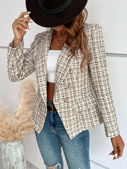 Women's Plaid Tweed Double-Breasted Coat