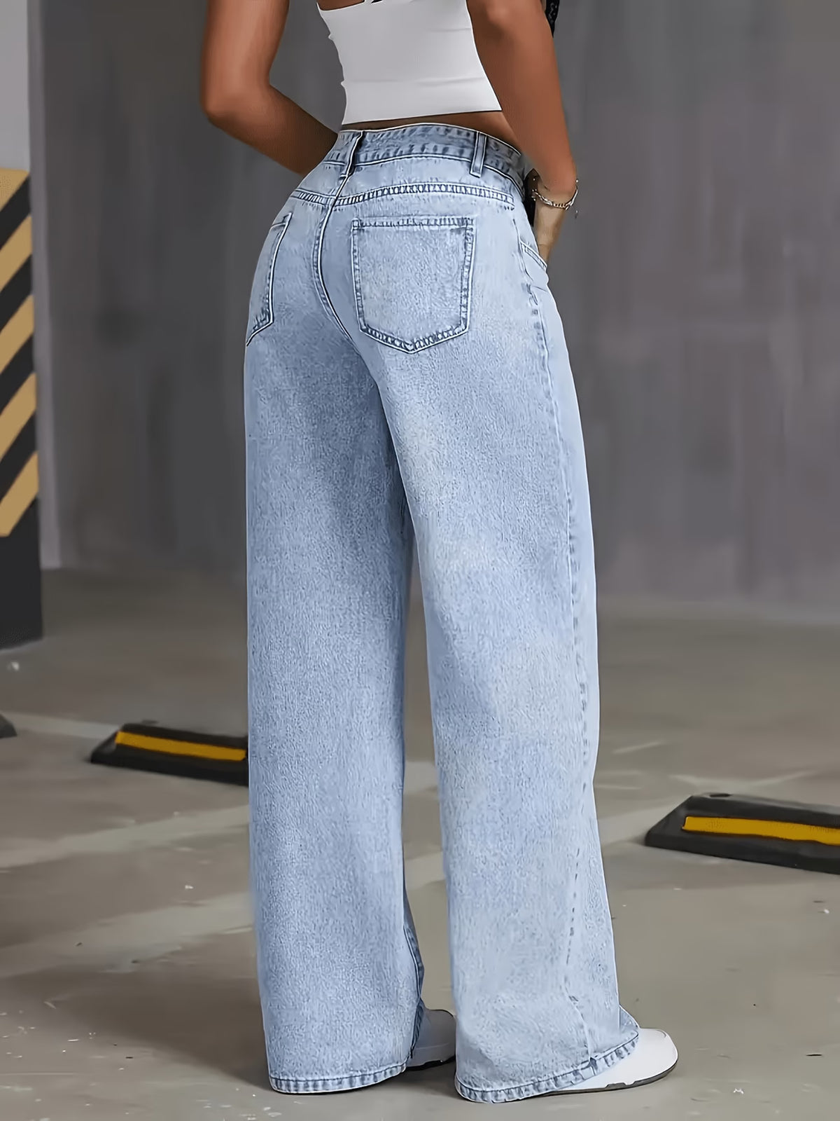 Women's Wide Leg Straight Jeans with Snowflake Design