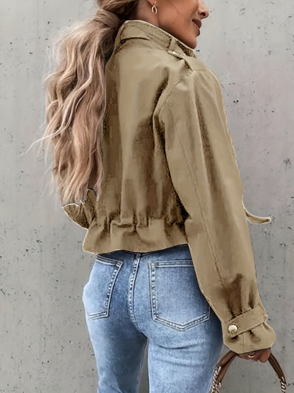 Women's Biker Jacket with Zipper, Lapel, and Pockets