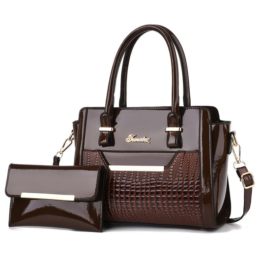 Women's 2-Piece Bag Set with Crocodile Texture