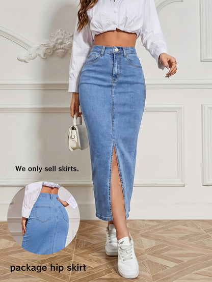 Women's High Waist Stretch Long Denim Skirt