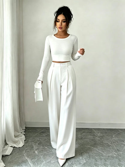 Women's High Waist Wide Leg Trousers with Pleats