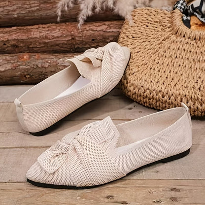 Women's Pointed Toe Ballet Flat with Bow and Breathable Mesh