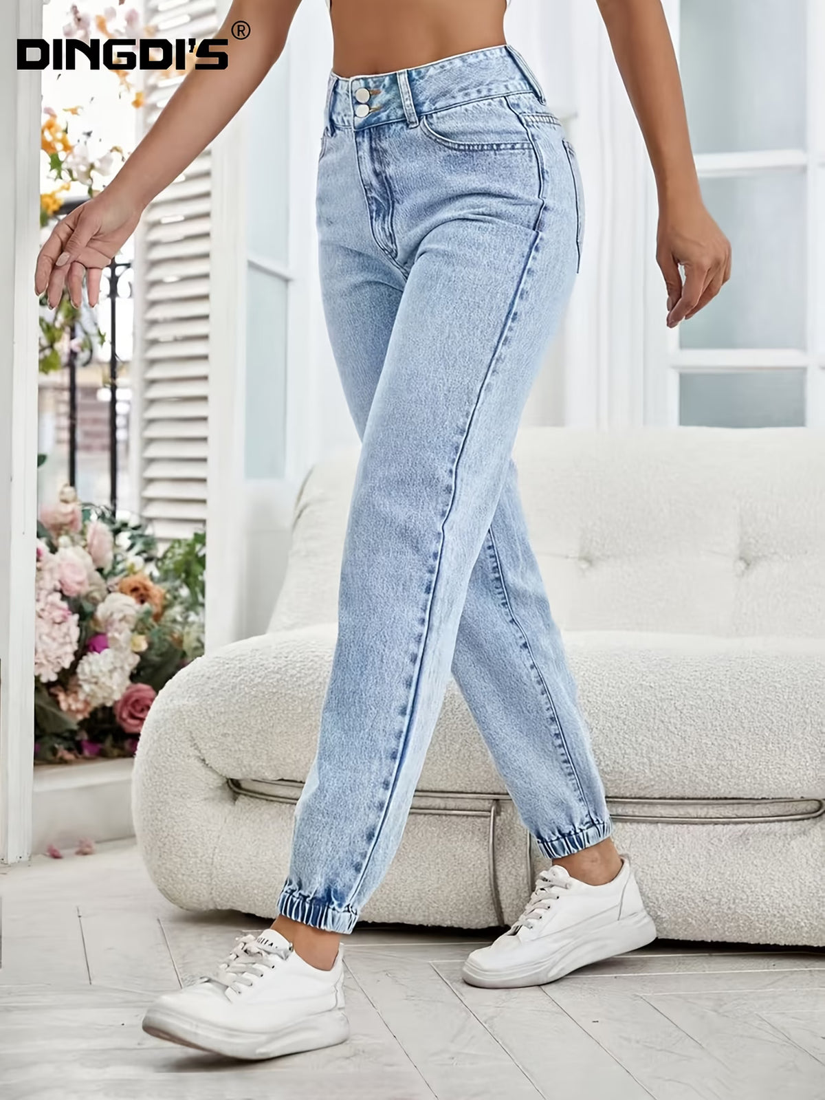 Women's High Waist Acid Wash Boyfriend Jeans