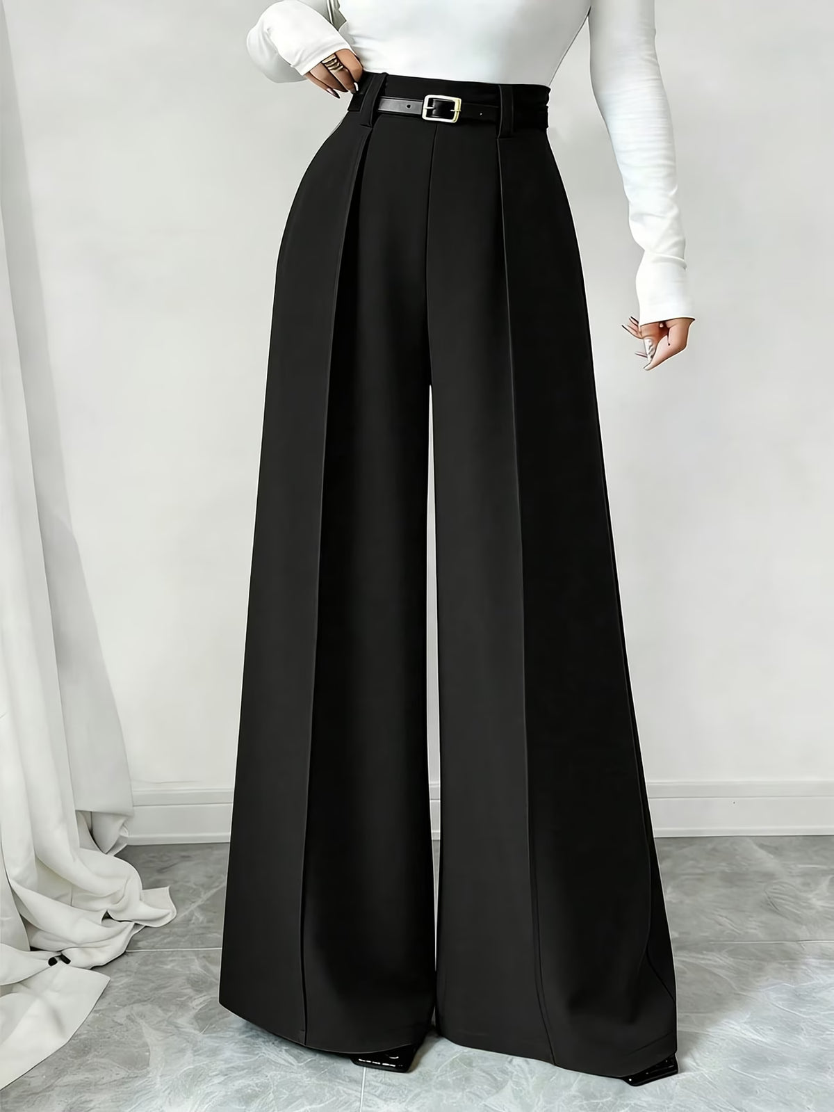 Women's High Waist Palazzo Trousers with Front Pleat