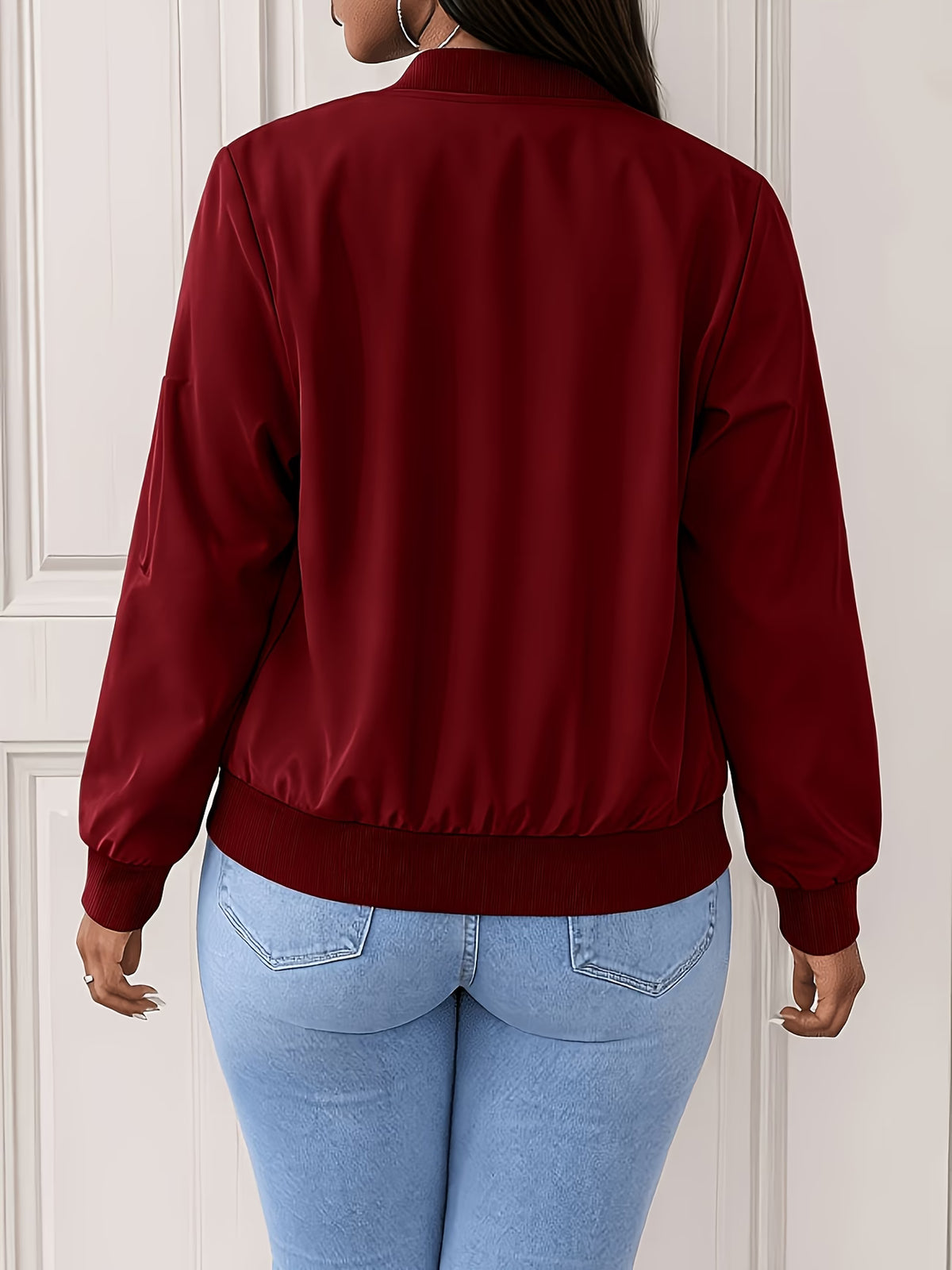 Women's Plus Size Bomber Jacket with Zipper and Soft Fabric