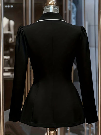 Women's Khaki Blazer with Defined Waist and Contrast Details