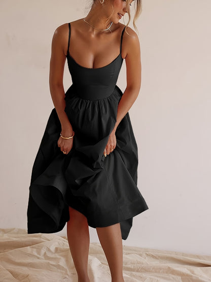 Women's Sleeveless Summer Midi Dress with Pleated Pockets
