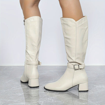 Women's Tall Boot with Mid Block Heel and Side Zipper
