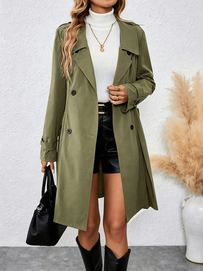 Women's Long Trench Coat with Belt and Buttons