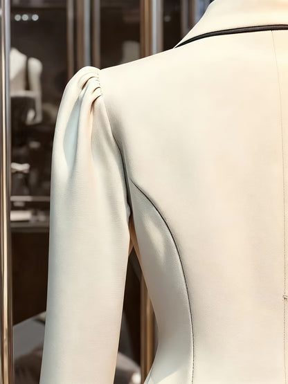 Women's Khaki Blazer with Defined Waist and Contrast Details