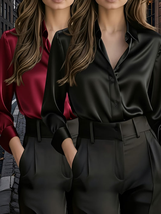 Women's 2-Piece Elegant Long Sleeve Lapel Shirt Set