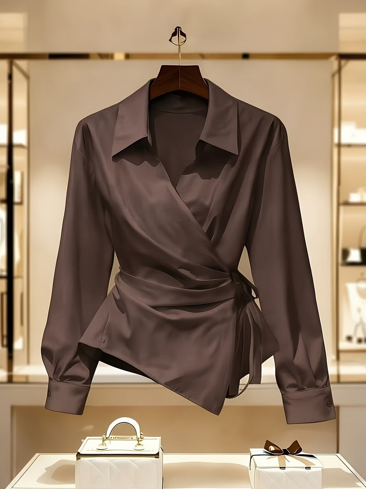 Women's Elegant Long Sleeve Blouse with Tie Detail