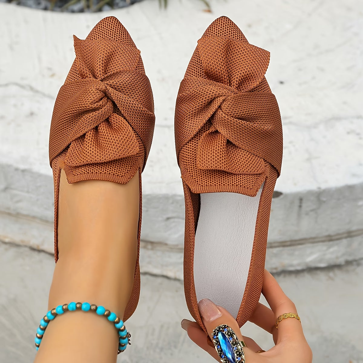 Women's Pointed Toe Ballet Flat with Bow and Breathable Mesh