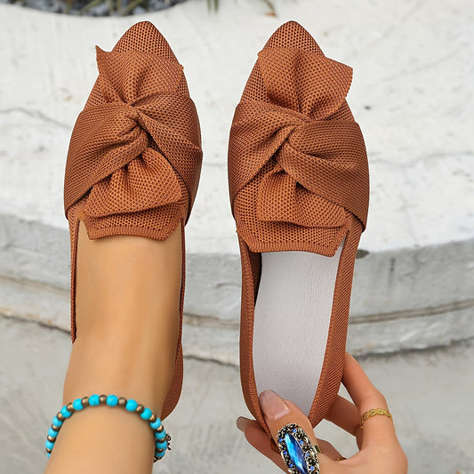 Women's Pointed Toe Ballet Flat with Bow and Breathable Mesh