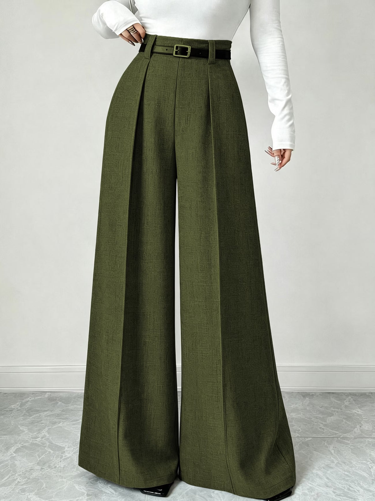 Women's High Waist Palazzo Trousers with Front Pleat