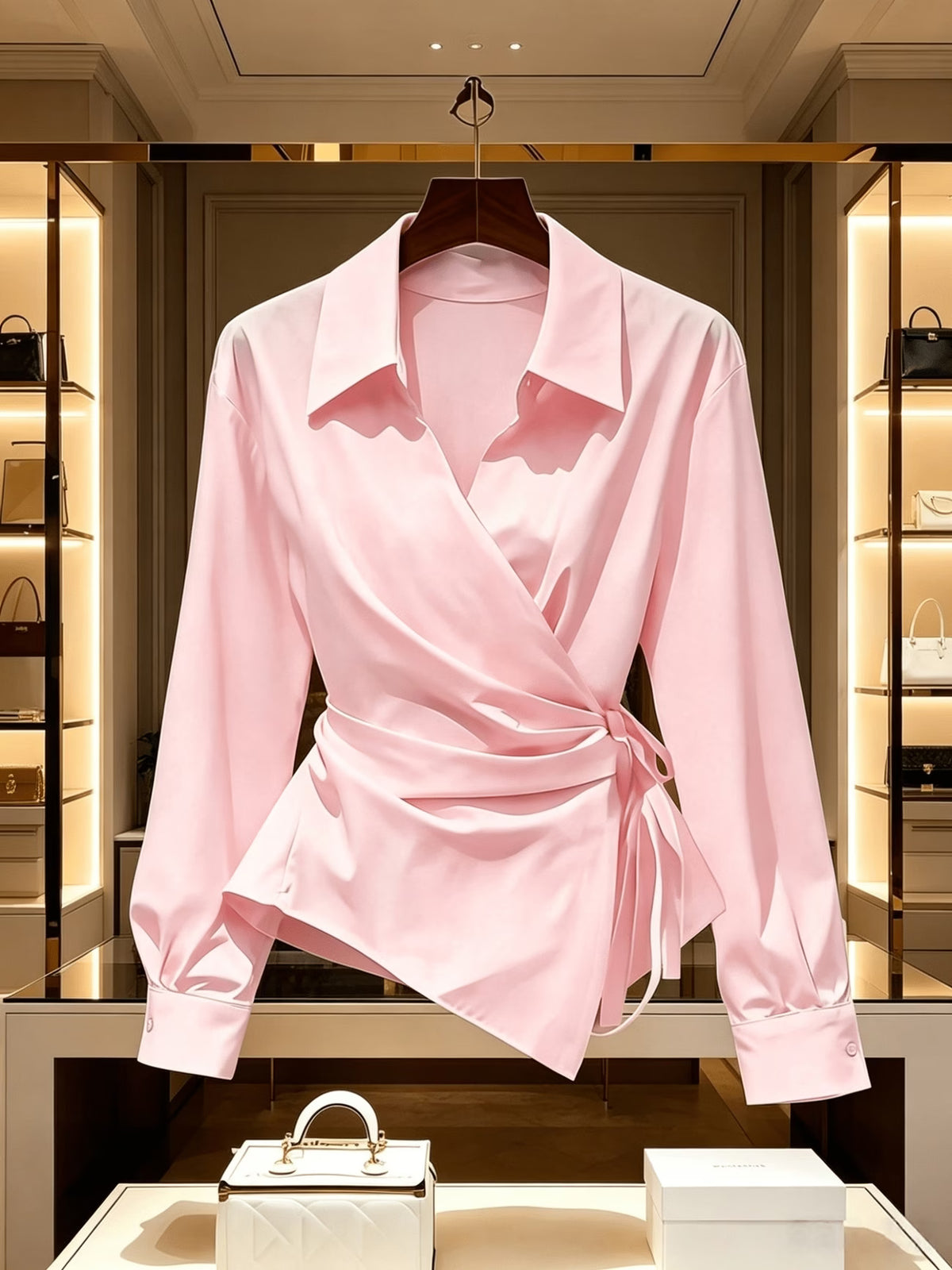Women's Elegant Long Sleeve Blouse with Tie Detail