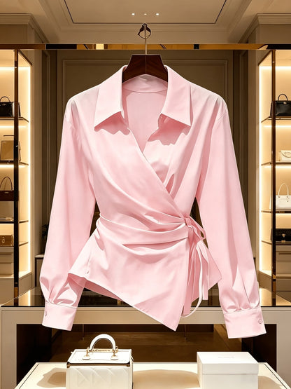 Women's Elegant Long Sleeve Blouse with Tie Detail