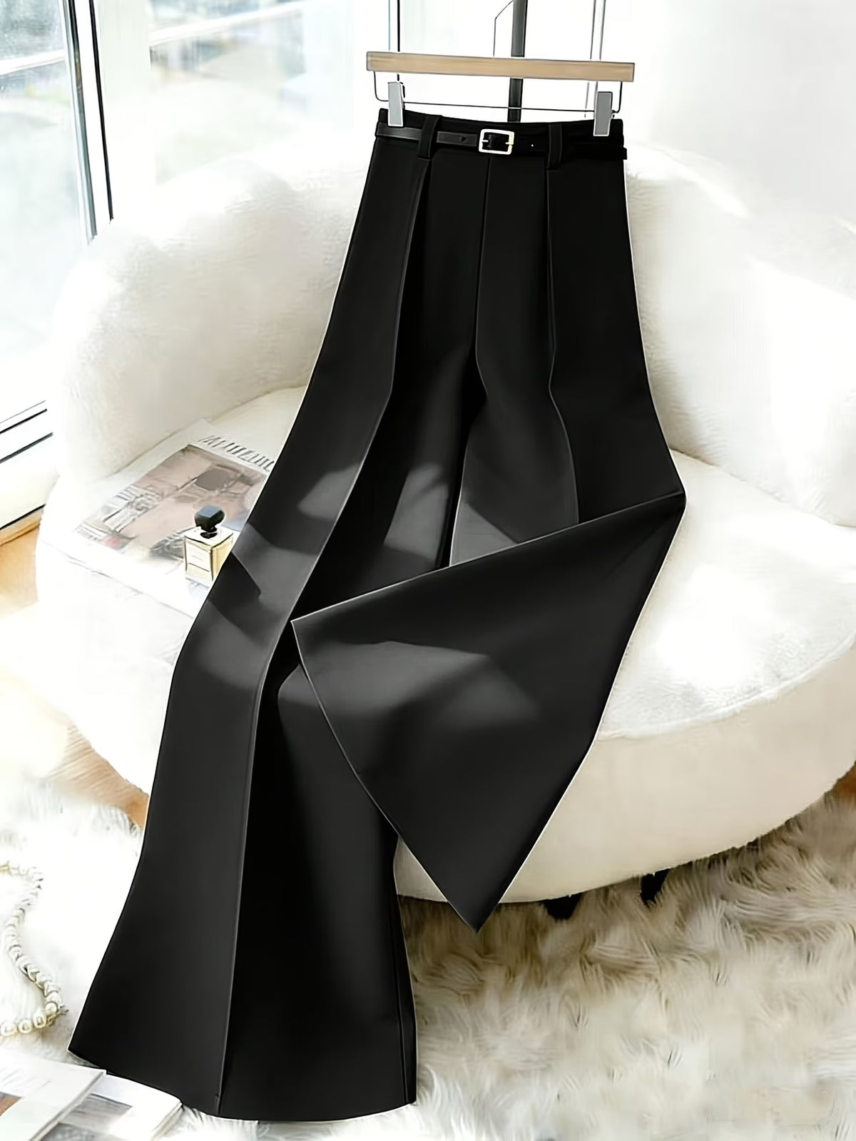 Women's High Waist Palazzo Trousers with Front Pleat