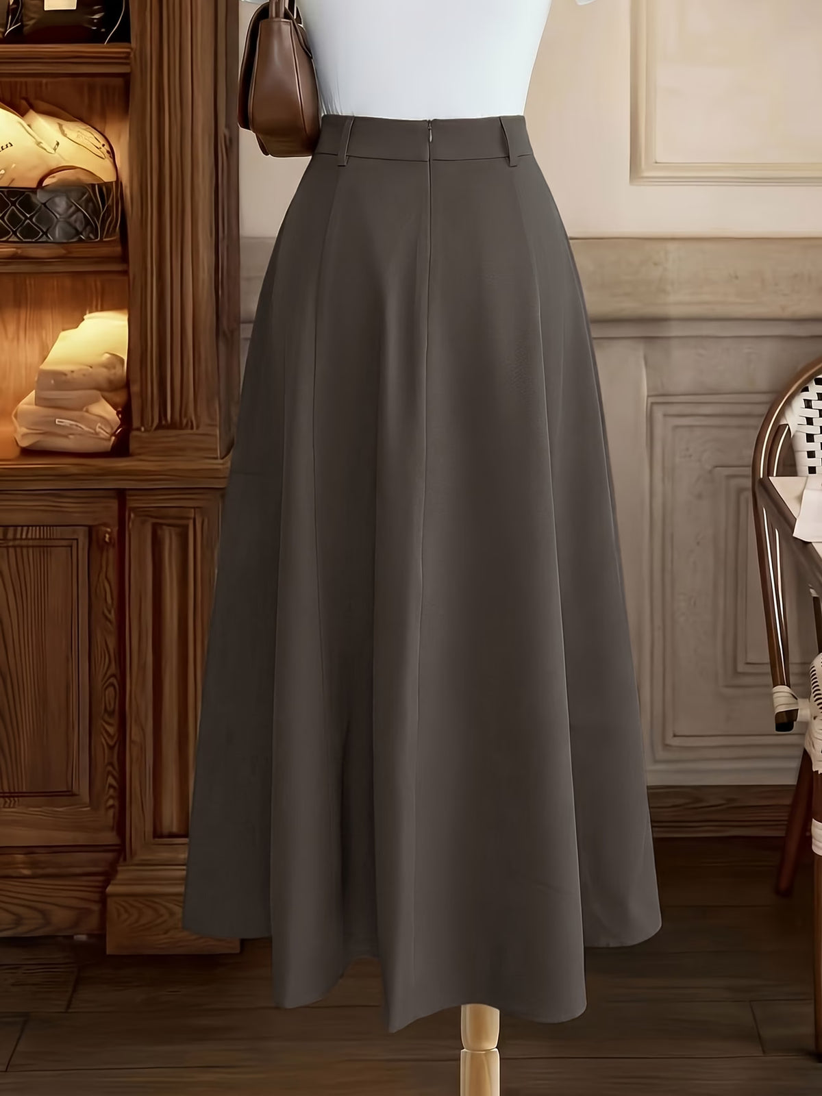 Women's High Waist Pleated A-Line Midi Skirt