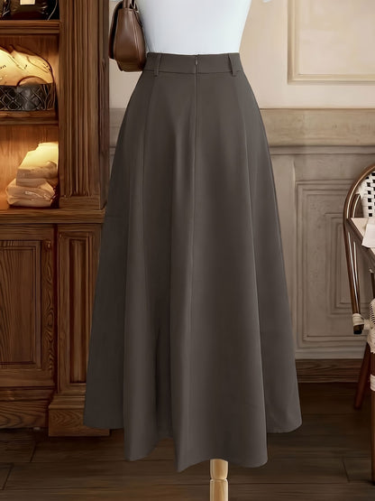Women's High Waist Pleated A-Line Midi Skirt