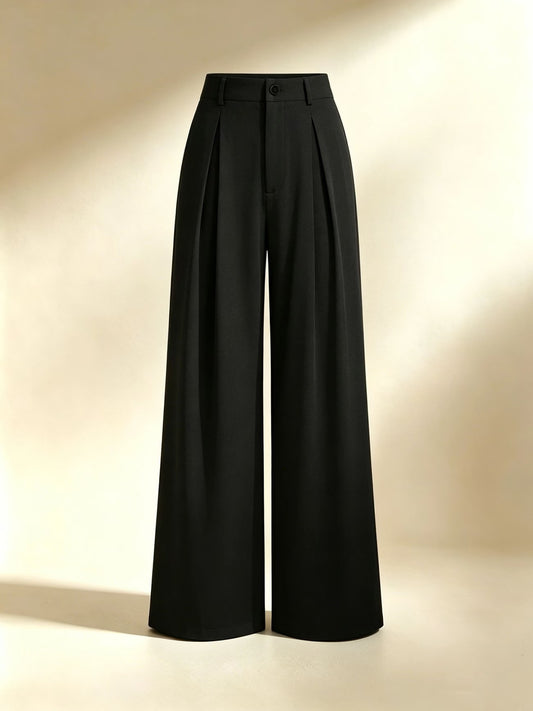 Women's High Waist Wide Leg Trousers with Pleats