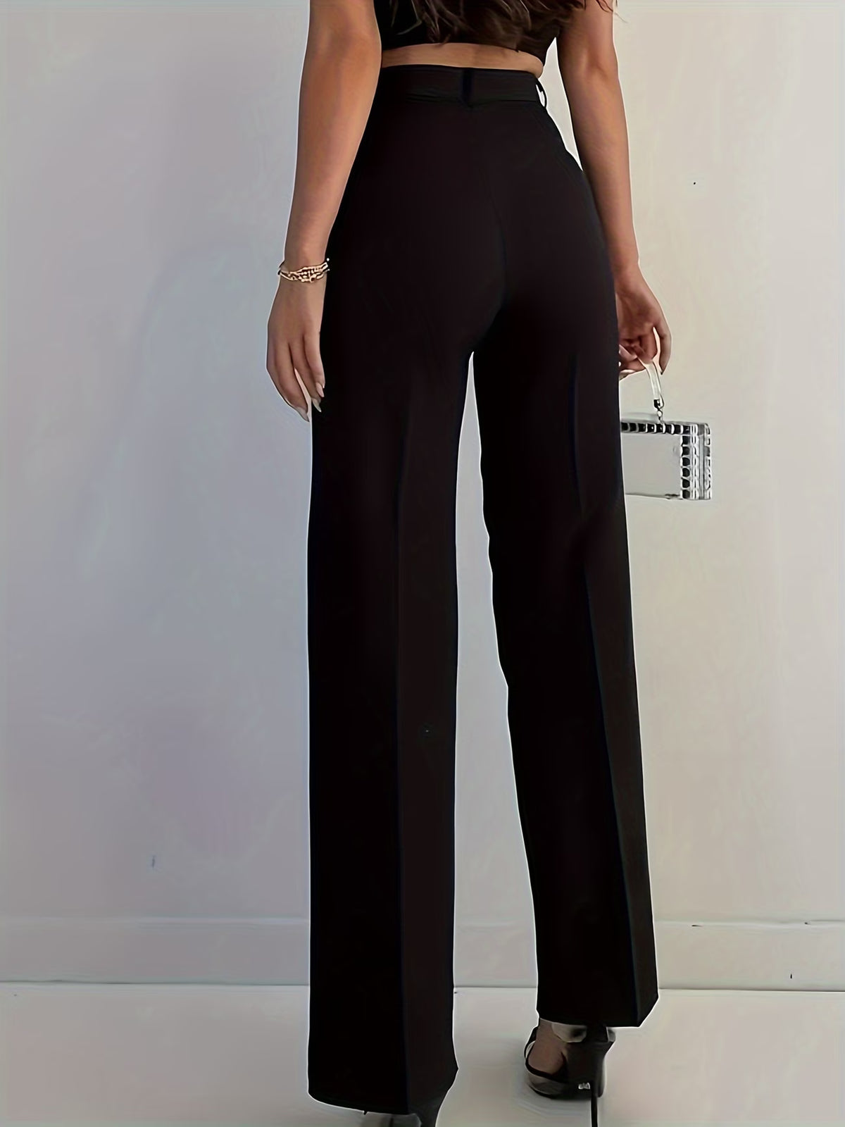 Women's Black High Waist Straight Leg Dress Trousers