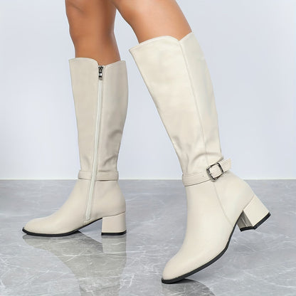 Women's Tall Boot with Mid Block Heel and Side Zipper