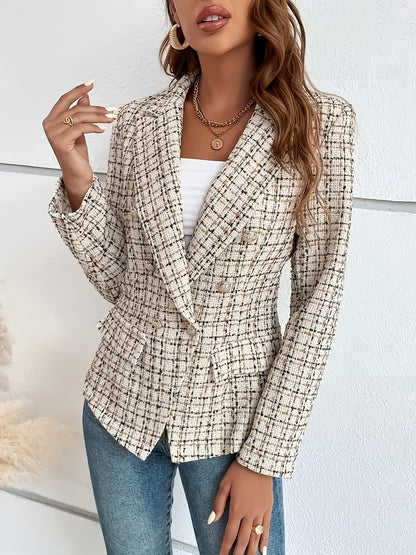 Women's Plaid Tweed Double-Breasted Coat