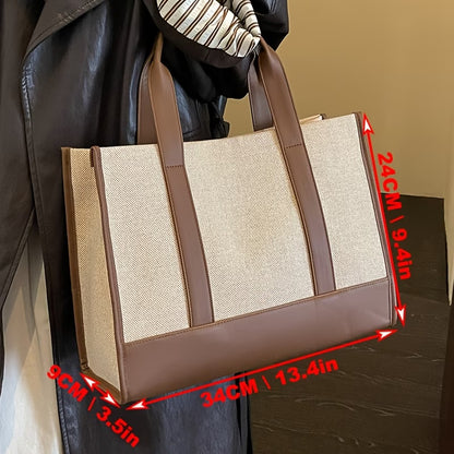 Women's Large Capacity Color Block Tote Bag