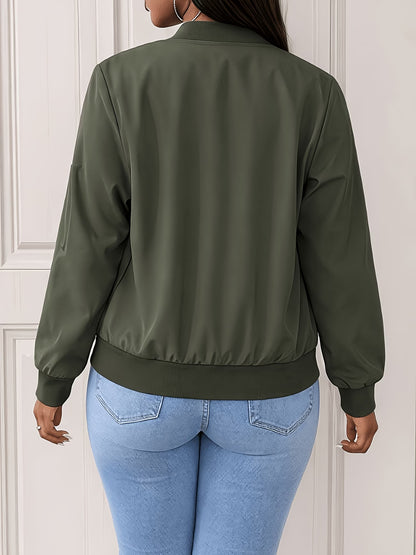Women's Plus Size Bomber Jacket with Zipper and Soft Fabric
