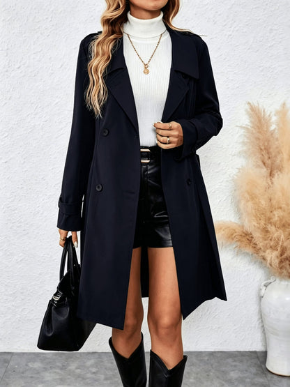 Women's Long Trench Coat with Belt and Buttons