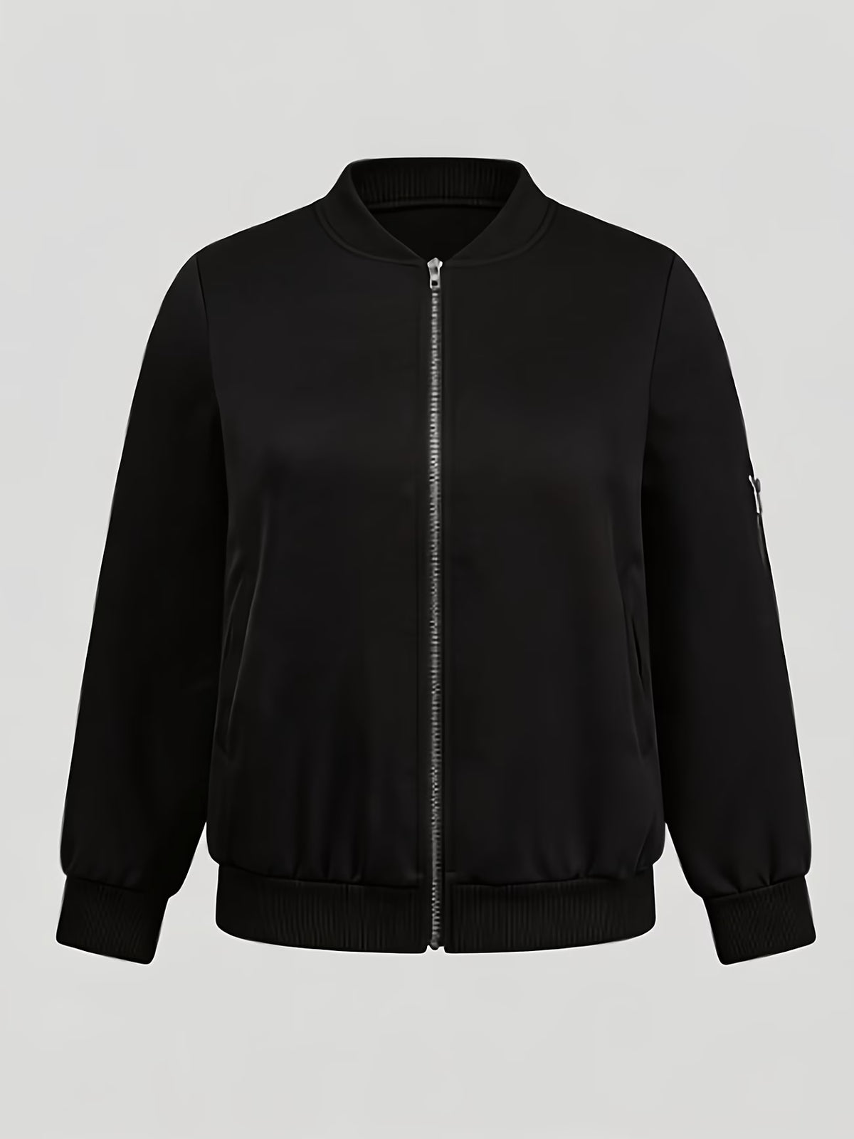 Women's Plus Size Bomber Jacket with Zipper and Soft Fabric