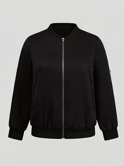 Women's Plus Size Bomber Jacket with Zipper and Soft Fabric