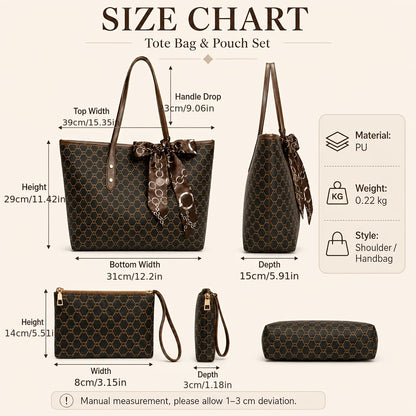 Women's 3-Piece PU Set with Tote Bag, Shoulder Bag, and Clutch