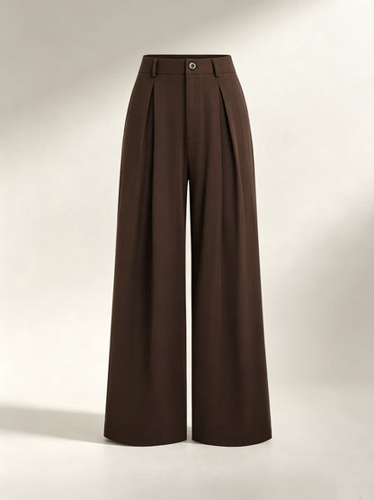 Women's High Waist Wide Leg Trousers with Pleats