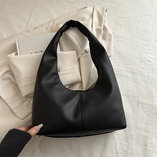 Women's Minimalist Black Faux Leather Shoulder Bag