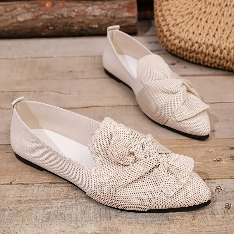 Women's Pointed Toe Ballet Flat with Bow and Breathable Mesh